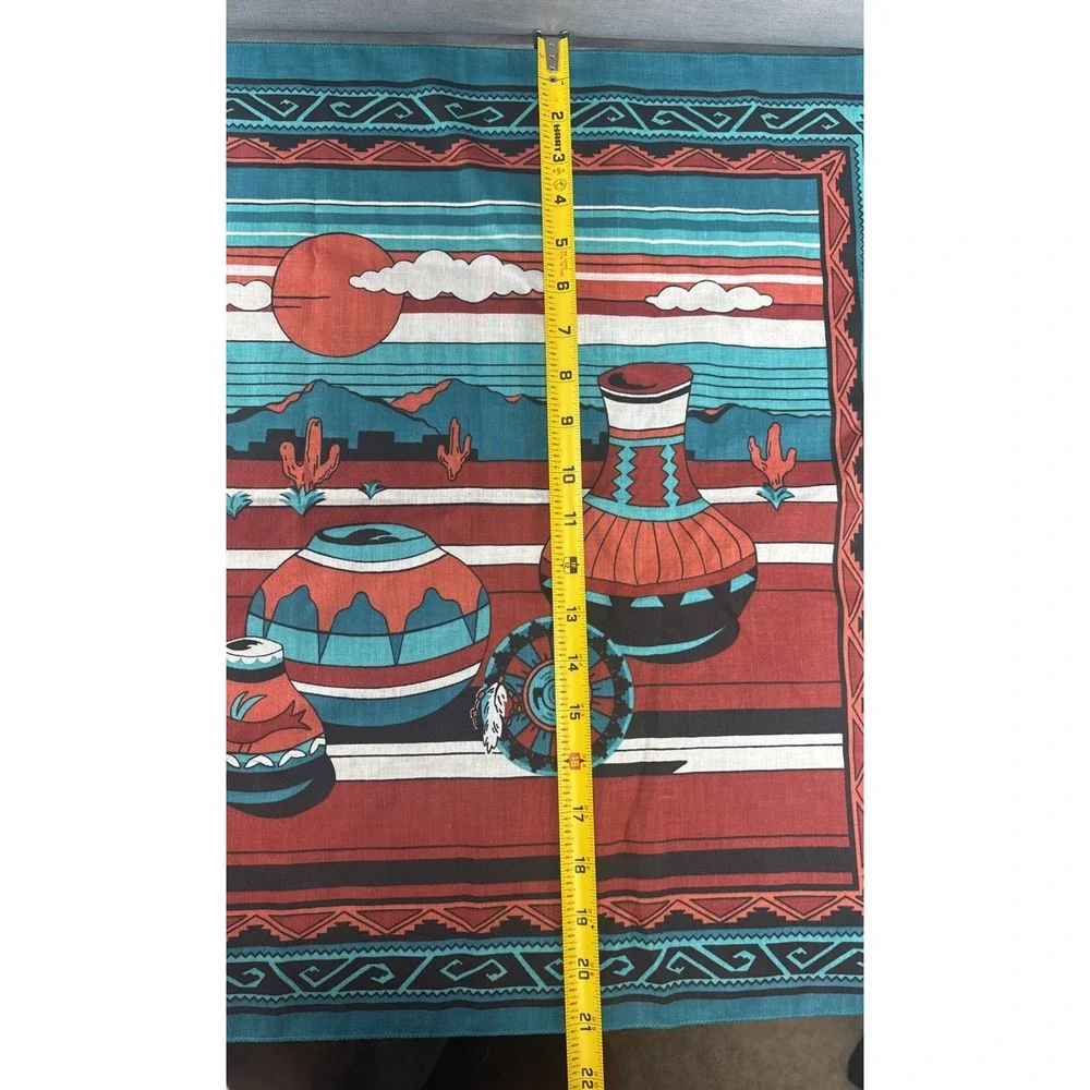 Scarf Southwestern Pottery Sun Cactus Bandanas Teal Rust USA 21